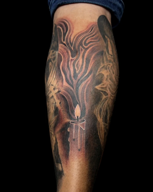 ลายสักแบล็คแอนด์เกรย์แบบเรียลลิสม์