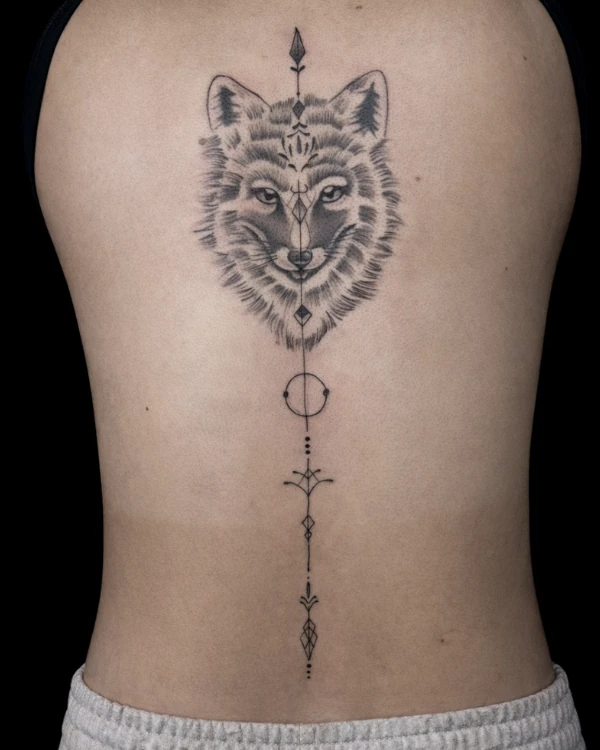 ลายสักเรขาคณิตเส้นบาง (wolf tattoo)